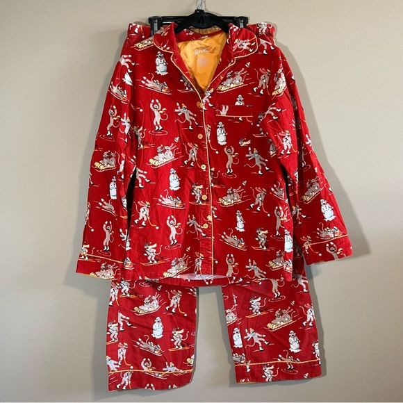 NICK & NORA 2 Piece Sz Small Sock Monkey Winter Fun Flannel Pajamas - Picture 1 of 7